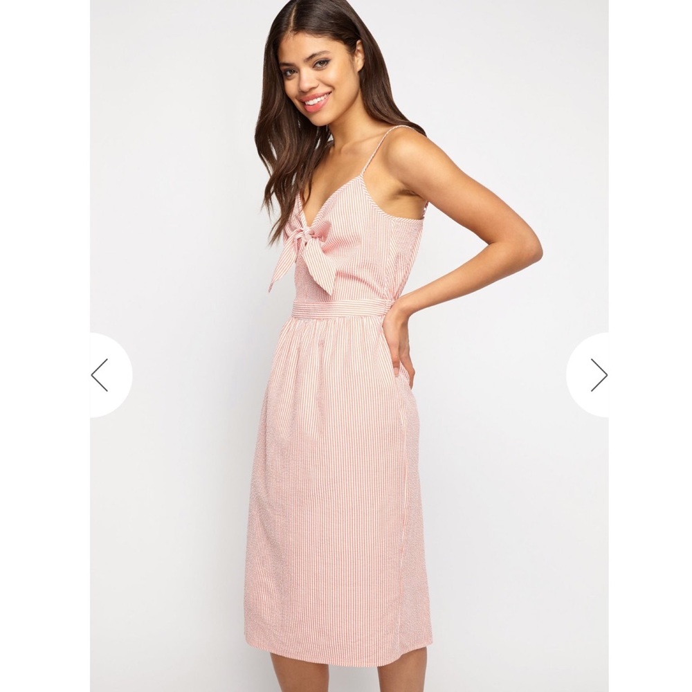 MISS SELFRIDGE Coral Ticking Stripe Knot Dress